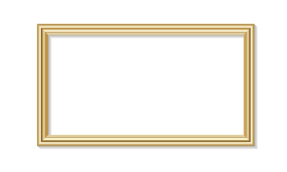 Realistic Gold Vintage Rectangular Picture Frame Isolated on White Background, Illustration vector