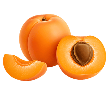 Fresh apricots are displayed with a half cut and a slice, showcasing juicy fruit. png