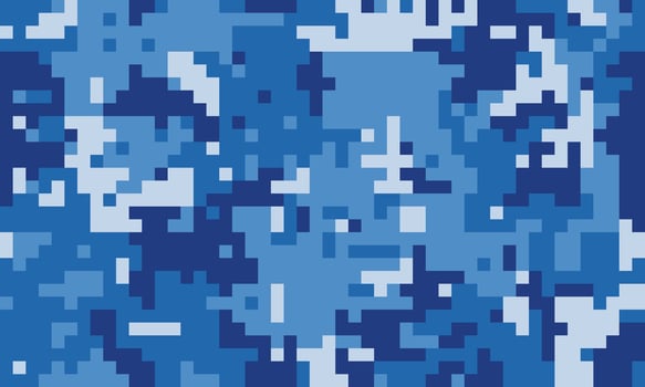 Abstract digital camouflage pattern in shades of blue. Perfect for backgrounds, textiles, or techthemed designs. Modern, pixelated style evokes a sense of mystery and concealment. vector