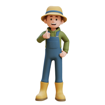 3D young farmer character gives a thumbs up png