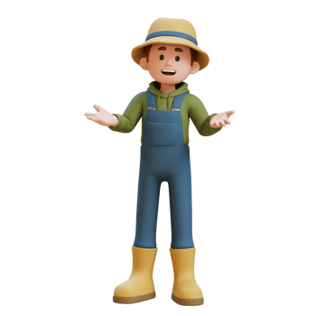 3D young farmer character in talk and presenting gesture png