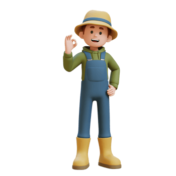 3D young farmer character gives an okay hand sign png