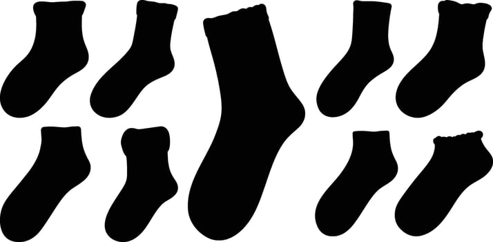 Christmas Socks collection in silhouette style. vector