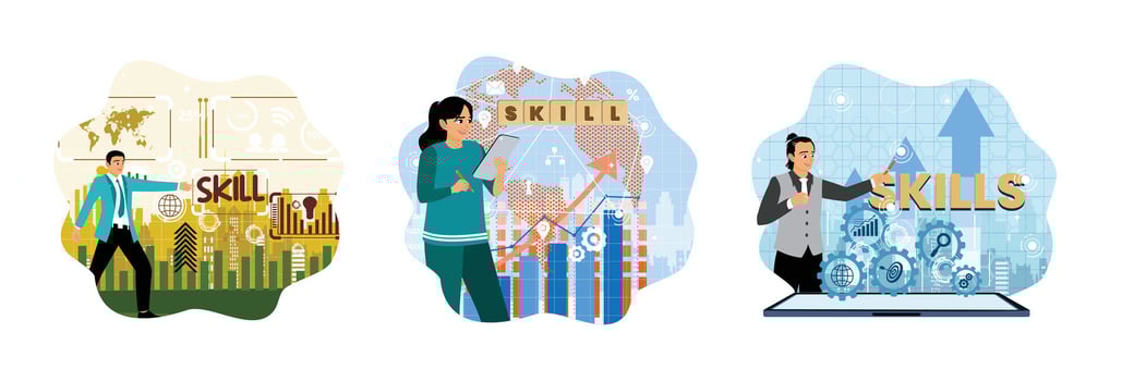 Illustrations of skill development and growth vector