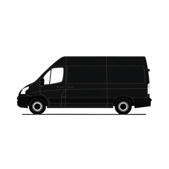 Minimalist black cargo delivery van illustration with clean lines. png