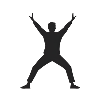 Jumping Man Silhouette with Peace Sign on Transparent Background png