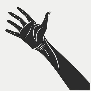 Stylized black silhouette of a human arm and hand reaching upwards vector