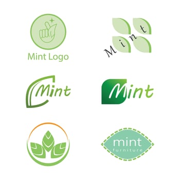 Set Simple mint logo leaf vector