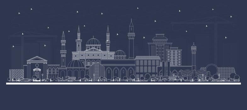 Outline Gaziantep Turkey City Skyline with white Buildings. Business Travel and Concept with Historic Architecture. Gaziantep Cityscape with Landmarks. vector