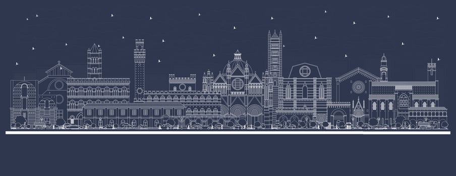 Outline Siena Tuscany Italy City Skyline with white Buildings. Illustration. Business Travel and Concept with Historic Architecture. Siena Cityscape with Landmarks. vector
