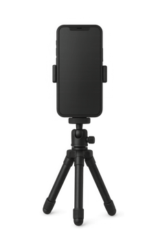 Modern smartphone mounted on a compact black tripod for stable photography and videography png