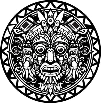 a black and white drawing of an aztec mask vector