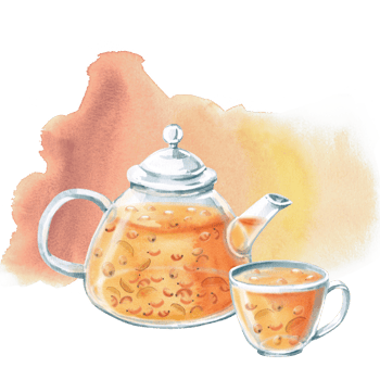 Tea pair with sea buckthorn tea and watercolor gradient spot. Isolated watercolor illustration in realistic style for design of beverage packaging, tea menu, culinary blogs. png