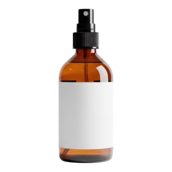 Amber glass spray bottle with blank label isolated on white isolated on transparent background png