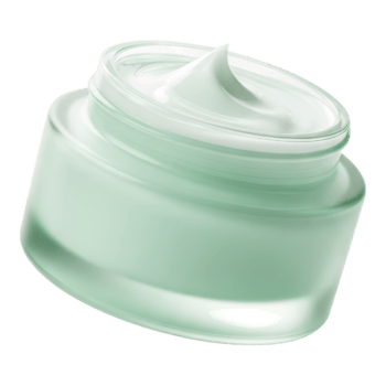 A jar of green skincare cream with a swirl isolated on transparent background png