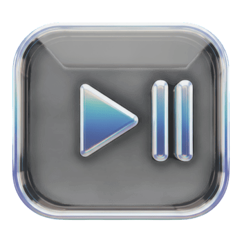 Iridescent play and pause media button isolated on white isolated on transparent background png