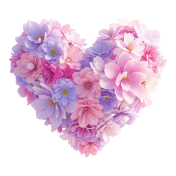 A heart shape made of colorful flowers isolated on white isolated on transparent background png