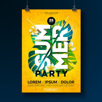 Summer party poster with tropical leaves vector
