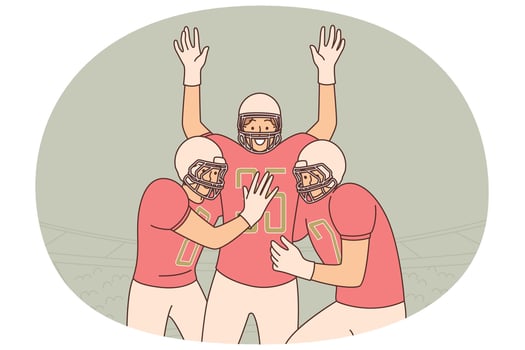 Team of baseball players celebrate victory in game during national college football tournament vector
