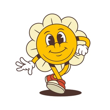 Cheerful Flower Character Walking Forward With Positive Expression Illustration vector