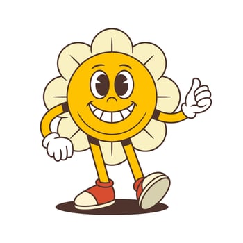 Happy Flower Character Giving Peace Sign With Inviting Smile And Cheerful Pose Illustration vector