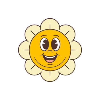Calm Retro Flower Character With Gentle Smile And Relaxed Petal Design Illustration vector