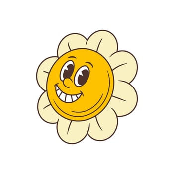 Cheerful Retro Flower Mascot With Big Shining Eyes And Wide Friendly Smile Radiating Joy And Positivity Illustration vector