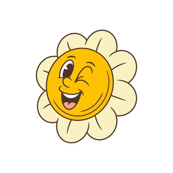 Cheerful Playful Friendly Smiling Winking Flower Face With Rounded Cream Petals Illustration vector