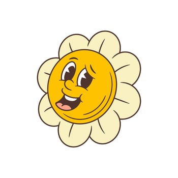 Cheerful Playful Smiling Flower With Large Expressive Face And Rounded Cream Petals Illustration vector