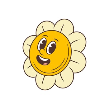 Retro Flower Mascot With Smiling Face And Wide Open Eyes Illustration vector