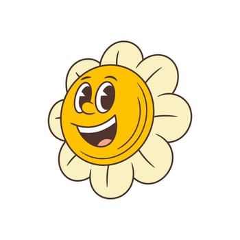 Cheerful Retro Flower Mascot With Smiling Face And Wide Open Eyes Illustration vector