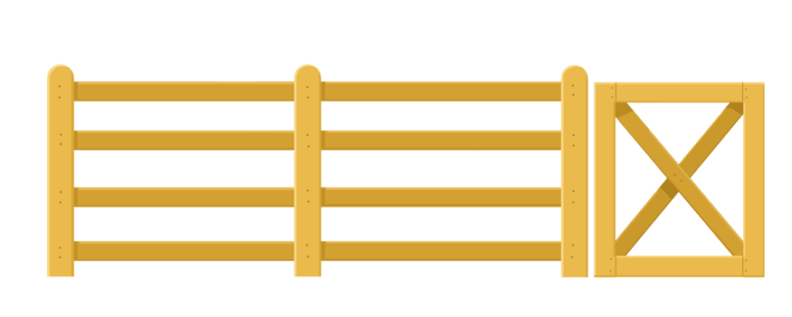 Classic Wooden Ranch Fence and Gate with Cross Brace Design png