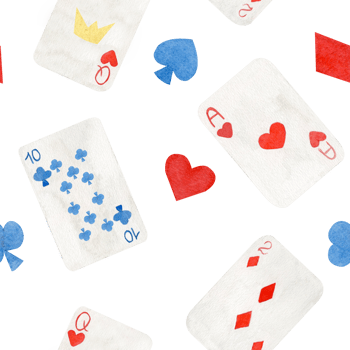 Seamless pattern with playing cards and suits painted in watercolor composition isolated from the background. Transparent realistic for sticker, card, fabric, textile printing, covers, posters. png