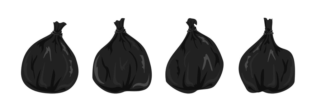 Four black garbage bags containing trash are ready for disposal vector