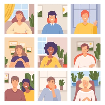 People Communicating Online from Home Set, Men and women Chatting with Friends or Relatives by Internet, Quarantine, Isolation Concept Cartoon Illustration vector