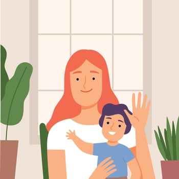 Young Mom and her Kid Communicating Online from Home, Call, People Chatting with Friends or Relatives by Internet, Quarantine, Isolation Concept Illustration vector