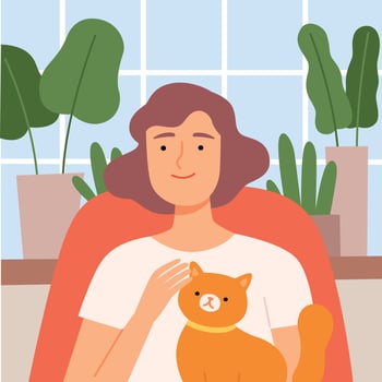 Young Woman Communicating Online from Home, Call, Girl with her Cat Chatting with Friends or Working Online during Quarantine or Isolation Cartoon Illustration vector