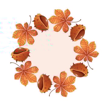 autumn leaves and chestnuts frame vector