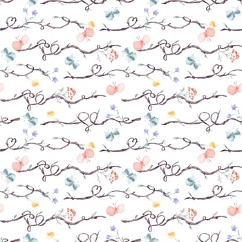 floral pattern with butterflies and twigs vector