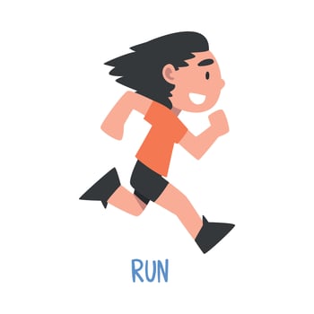 Run Word, the Verb Expressing the Action, Children Education Concept, Cute Running Boy Cartoon Style Illustration vector