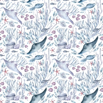 Watercolor marine life pattern vector