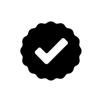 Black and white verified badge icon with a checkmark inside a scalloped circle vector