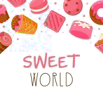 Sweet World Banner Template, Bakery, Candy Shop, Cafe, Confectionery Card, Flyer, Poster, Flyer Design Cartoon Illustration vector