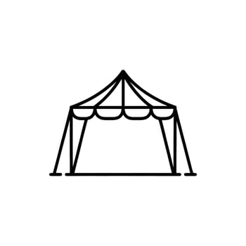 Simple black line art icon of a circus tent with a peaked roof and open sides vector