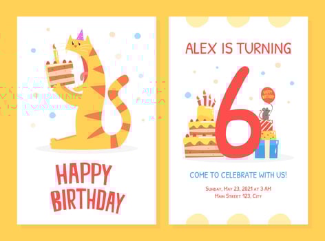 Happy Birthday Invitation Card Template, Funny Jungle Party Concept Cartoon Illustration vector