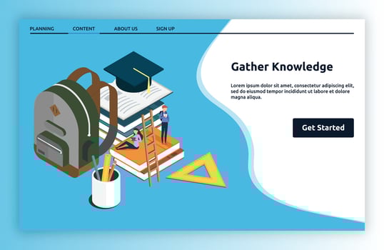 Gather Knowledge landing page isometric vector
