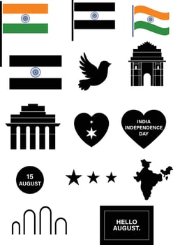 india independence day icons set vector