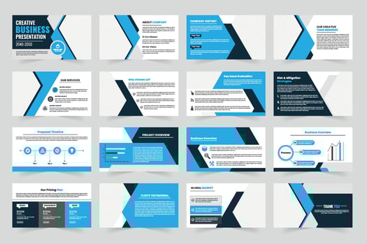 Business presentation slides blue theme vector