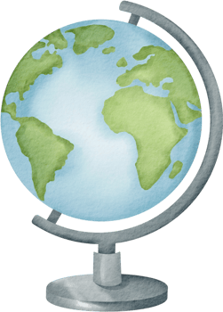 Watercolor world globe with map illustration png