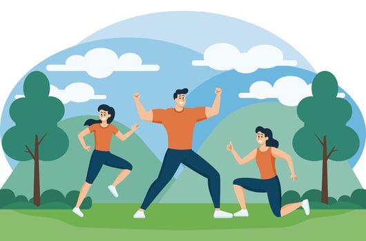 Group exercising in nature vector
